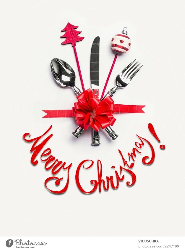 Merry Christmas Christmas Card Banquet Cutlery Style Design Winter Party Event Restaurant Feasts & Celebrations Christmas & Advent Decoration Sign Tradition