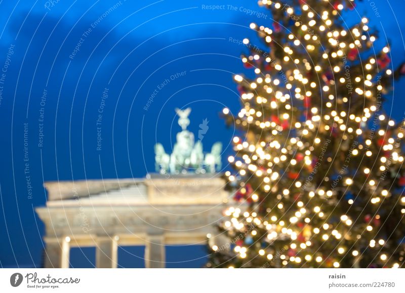 christmas, diffuse. Night sky Winter Downtown Berlin Germany Capital city Deserted Manmade structures Tourist Attraction Landmark Brandenburg Gate Decoration