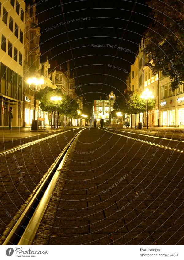 erfurt anger at night Erfurt Light Night Lamp Railroad tracks Store premises Empty Street