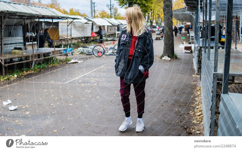 Flea market Shopping Young woman Youth (Young adults) 1 Human being Youth culture Subculture Punk Town Jacket Sneakers Select Authentic Hip & trendy Tall Blonde