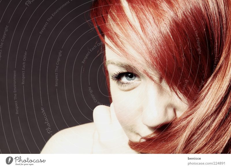 Lola Woman Human being Red-haired Hair and hairstyles Looking into the camera Portrait photograph Laughter Smiling Beautiful Sweet Cute Studio shot Dark Eyes