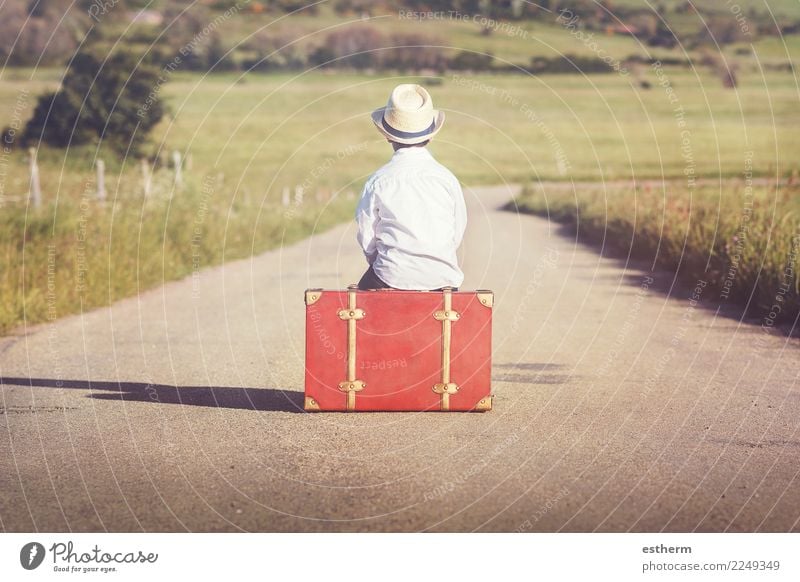 child sitting on the road in a suitcase Lifestyle Joy Vacation & Travel Tourism Trip Adventure Freedom Human being Masculine Child Toddler Boy (child) Infancy 1