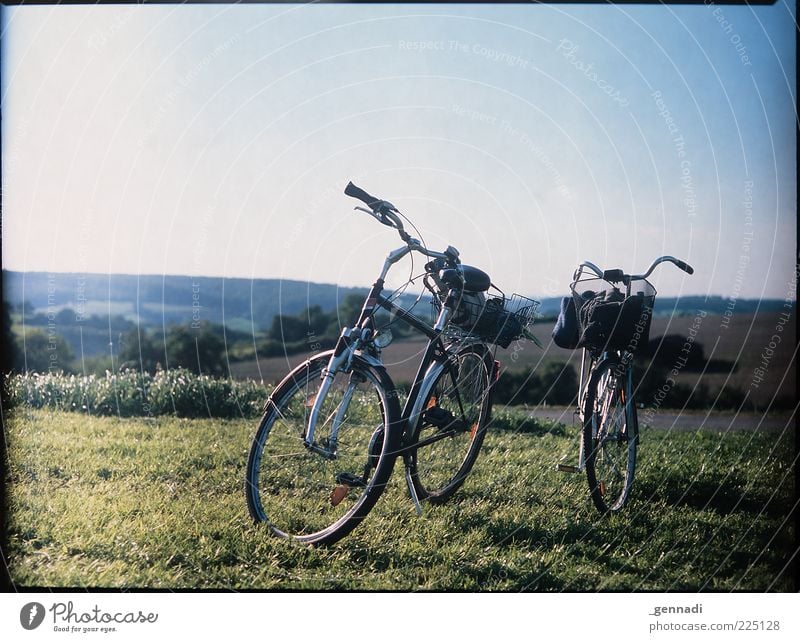 I want to ride my bicycle Cloudless sky Beautiful weather Grass Bicycle Stand Hip & trendy Uniqueness Sustainability Natural Slide Analog Calm Break Wait Stop