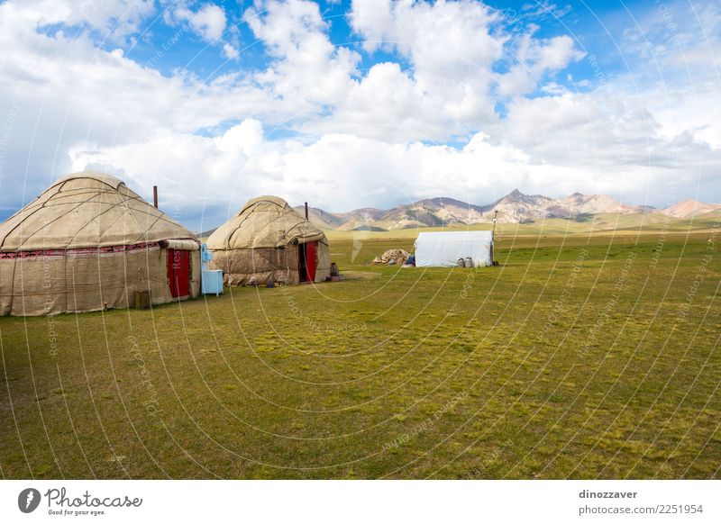 Yurts by Song Kul Lake, Kyrgyzstan Vacation & Travel Tourism Camping Summer Mountain House (Residential Structure) Culture Nature Landscape Grass Meadow Hill