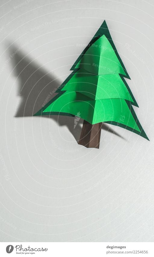 Christmas pine tree made of paper on paper Design Winter Decoration Feasts & Celebrations Christmas & Advent Art Tree Paper Ornament New Green White Tradition