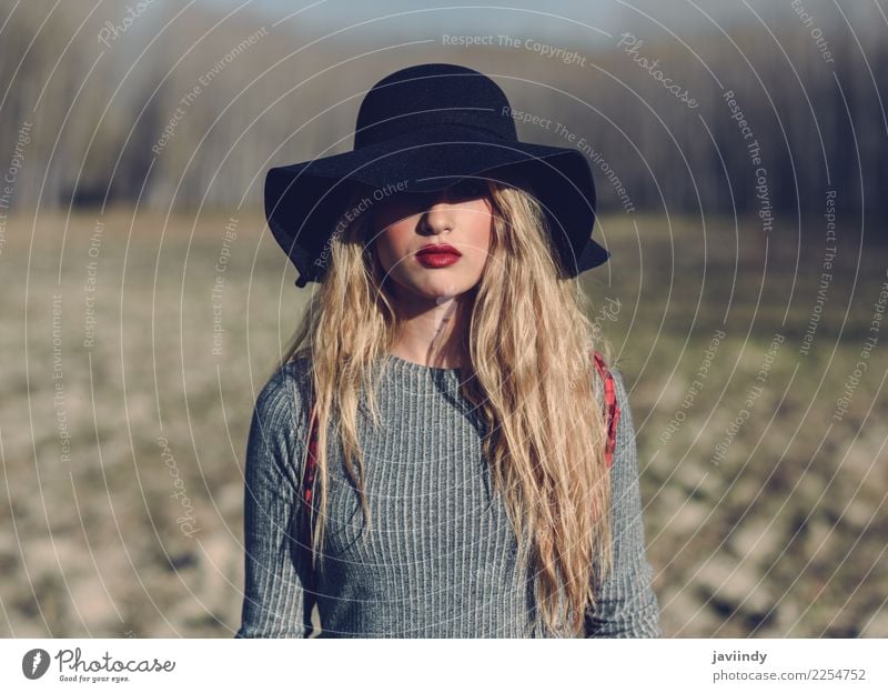Young blonde woman with hat in rural background. Beautiful Hair and hairstyles Human being Feminine Young woman Youth (Young adults) Woman Adults 1
