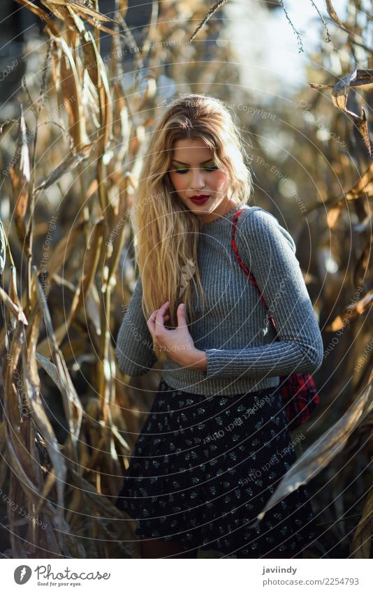 Blonde young woman in a cornfield Beautiful Hair and hairstyles Human being Young woman Youth (Young adults) Woman Adults 1 18 - 30 years Nature Autumn Fashion