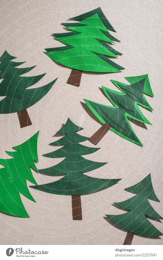 Christmas pine tree made of paper on paper background Design Winter Decoration Feasts & Celebrations Christmas & Advent Art Tree Paper Ornament New Green White