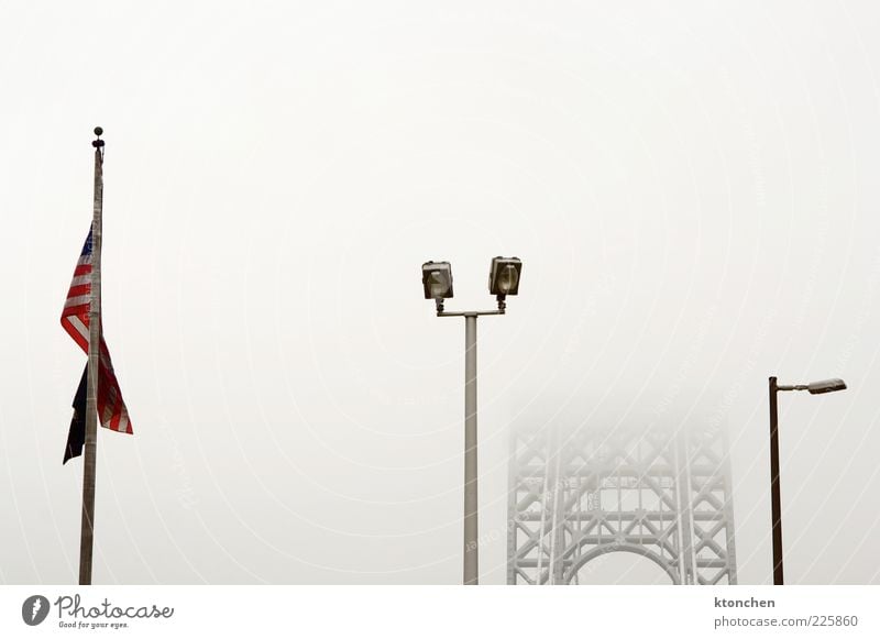 American Flag + Bridge Camera Bad weather Fog New York New Jersey USA North America Manmade structures Landmark George Washington Bridge Traffic infrastructure