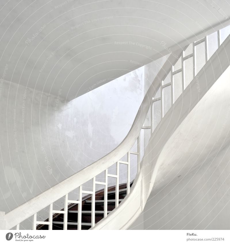 white staircase Deserted Building Architecture Stairs Old Esthetic Bright White Past Transience Staircase (Hallway) Banister Interior shot Artificial light