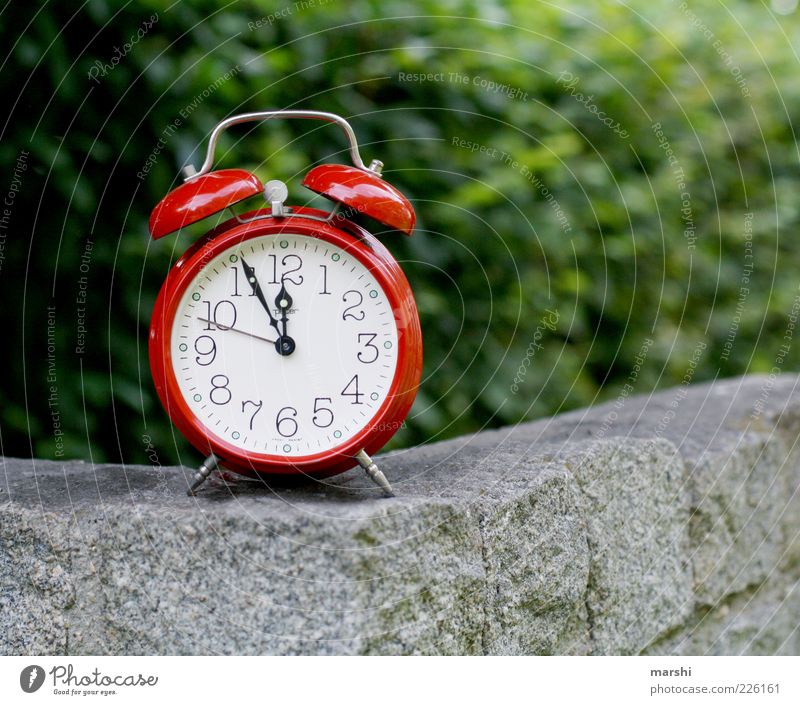 5 to 12 Nature Stone Green Red Alarm clock 5before12 Clock face Retro Clock hand Symbols and metaphors Wall (barrier) Point in time Timetable Exterior shot