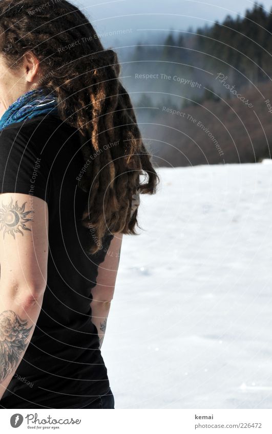 Two cold arms Human being Feminine Woman Adults Life Hair and hairstyles Ear Back Arm Joint 1 Art Tattoo Environment Nature Landscape Winter Fog Snow Forest