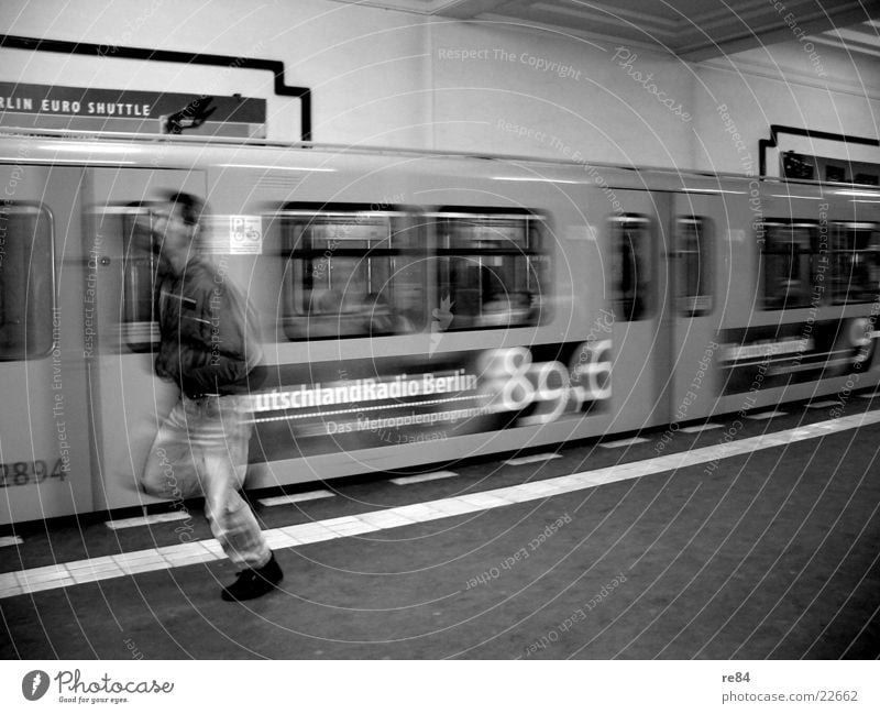 Run forrest! Alexanderplatz Underground Time Black White Speed Town Mobility Transport Station Berlin Railroad Walking Running Capital city climb
