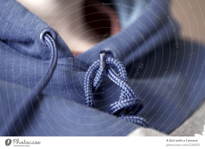 blue string Human being 1 Sweater sweatshirt Blue Knot String Leisure and hobbies Casual clothes Neck Modern Blur Shallow depth of field Hooded sweater