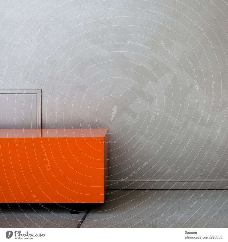Orange Cube Wall (barrier) Wall (building) Box Metal Sharp-edged Red Silver Calm Colour photo Interior shot Detail Abstract Deserted Copy Space right