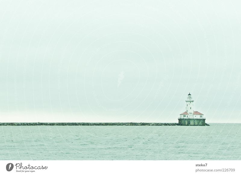 Keep access free Water Sky Ocean Lighthouse Harbour Blue Gray End Calm Far-off places Target Chicago Mole Subdued colour Exterior shot Deserted Copy Space top