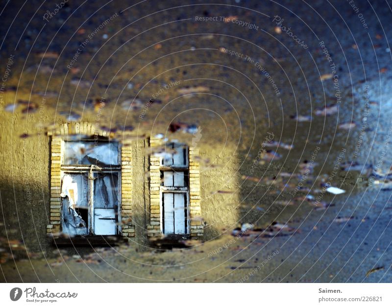 Triste beauty House (Residential Structure) Facade Window Dark Bright Moody Longing Loneliness Mysterious Transience Puddle Dirty Glittering Asphalt
