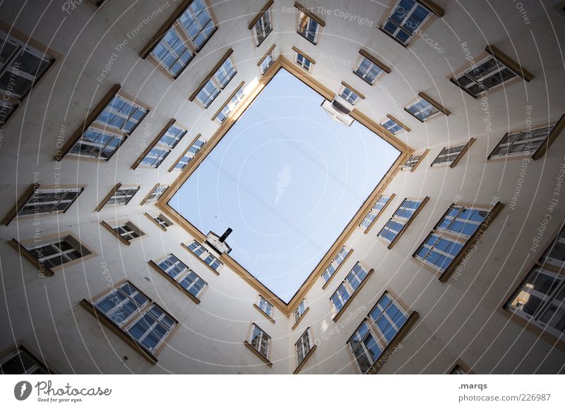 As Heaven is Wide Cloudless sky Building Architecture Facade Window Large Tall Perspective Symmetry Skyward Interior courtyard Vienna Colour photo Exterior shot