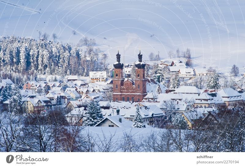 Winter kitsch, huh? Landscape Ice Frost Snow Tree Village House (Residential Structure) Cold Kitsch Cliche Snowfall Snowscape Church Fantastic Black Forest