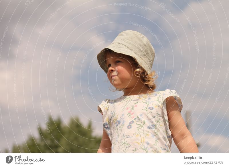 the view Playing Summer Garden Kindergarten Toddler Girl 1 Human being 3 - 8 years Child Infancy Park Playground Cap Looking Stand Curiosity Discover
