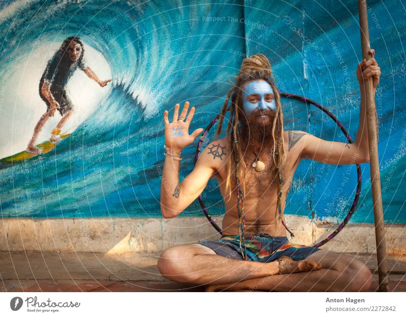 Blue Shiva Lifestyle Masculine 1 Human being 30 - 45 years Adults Mysterious Vacation & Travel baba Goa India Colour photo Multicoloured Exterior shot Day