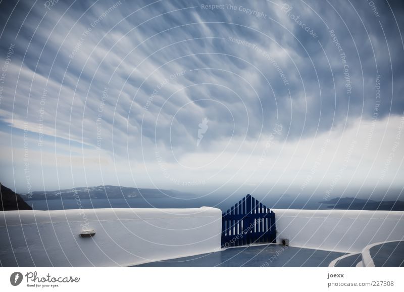 gates of heaven Sky Clouds Climate Weather Wall (barrier) Wall (building) Blue Gray White Moody Gate Santorini Strange Colour photo Exterior shot Deserted Day