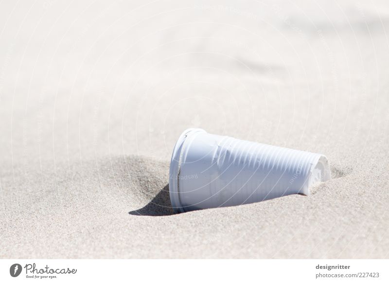 dehydrated Mug Plastic cup Environment Sand Summer Climate Climate change Warmth Drought Beach Hot Dry Shriveled Trash Environmental pollution Empty