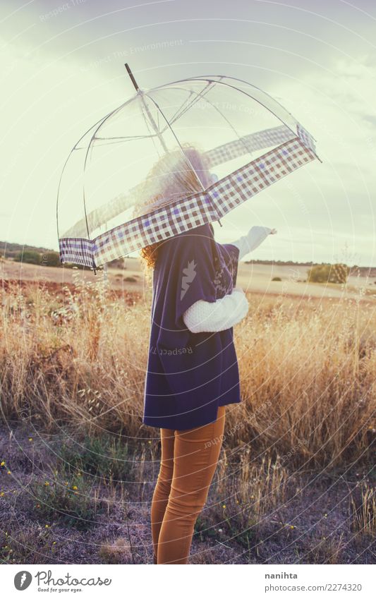 Young woman outdoors with her umbrella Lifestyle Style Wellness Harmonious Well-being Senses Human being Feminine Youth (Young adults) 1 18 - 30 years Adults