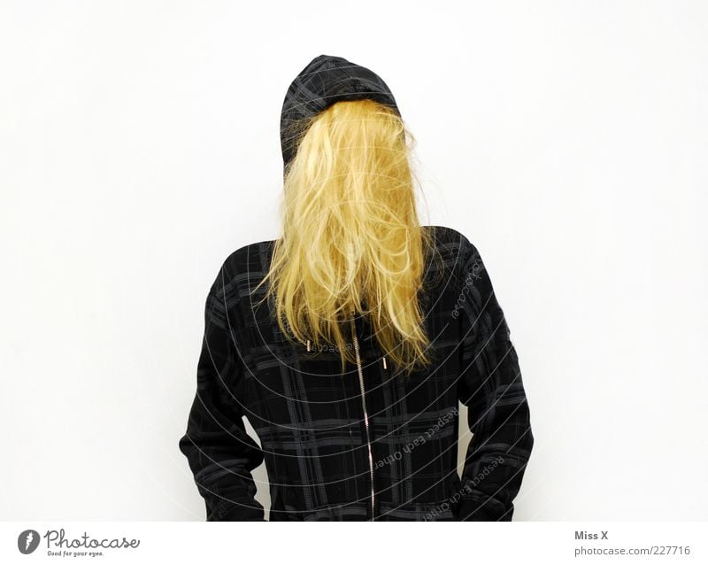 Not there Human being Young woman Youth (Young adults) Hair and hairstyles 1 Clothing Jacket Blonde Long-haired Mysterious Hide Colour photo Studio shot