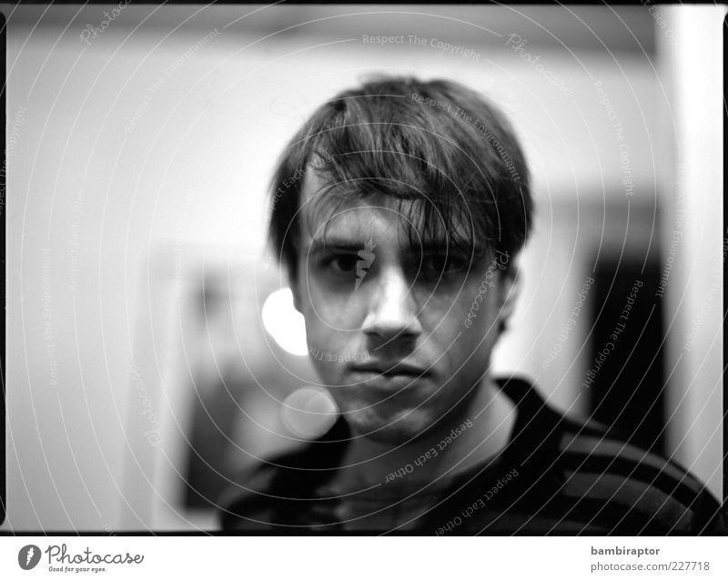 My brother Masculine Young man Youth (Young adults) Head 1 Human being 18 - 30 years Adults Black & white photo Analog Shallow depth of field Earnest
