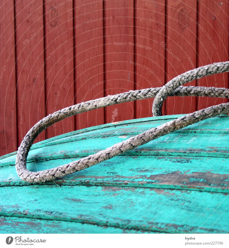 Boat shed döns Boathouse Rope Facade Fishing boat Wood Line Old Esthetic Authentic Simple Green Red Longing Transience Colour Arrangement Moody Symmetry