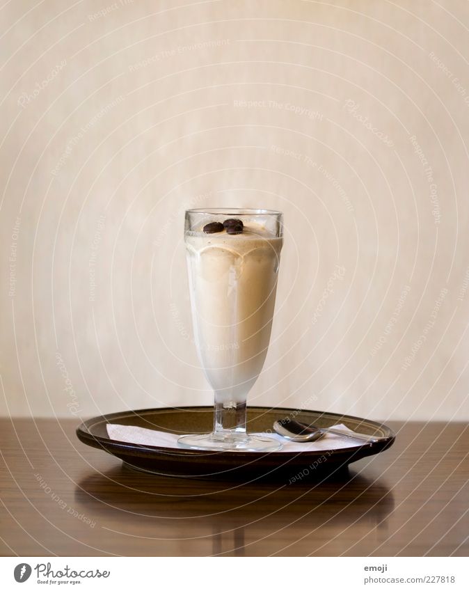 Ice Café Dessert Ice cream Nutrition Coffee Plate Delicious Brown Glass Iced coffee Colour photo Interior shot Studio shot Copy Space top Neutral Background