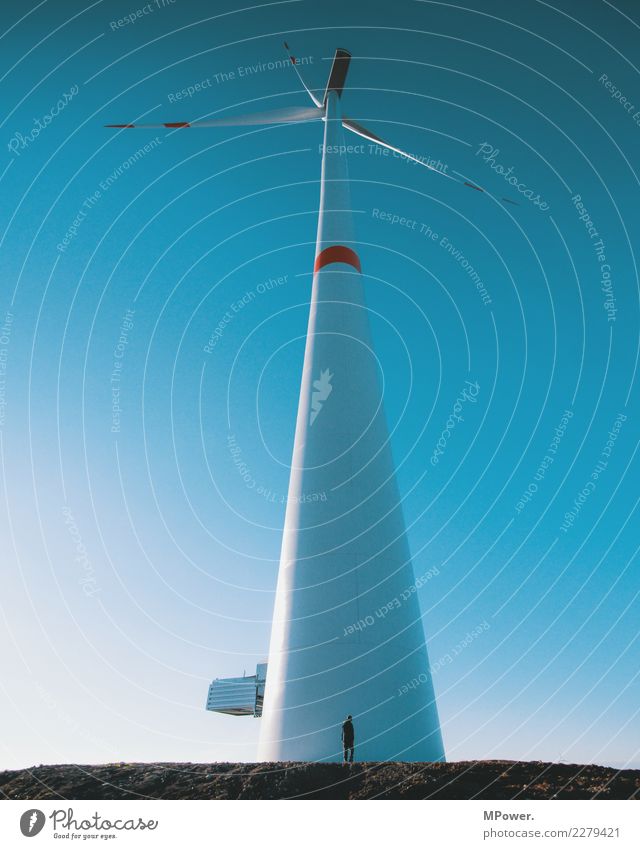 gigantic Technology Advancement Future High-tech Energy industry Renewable energy Wind energy plant Human being 1 Tall Small Dwarf Wide angle Pinwheel Windmill