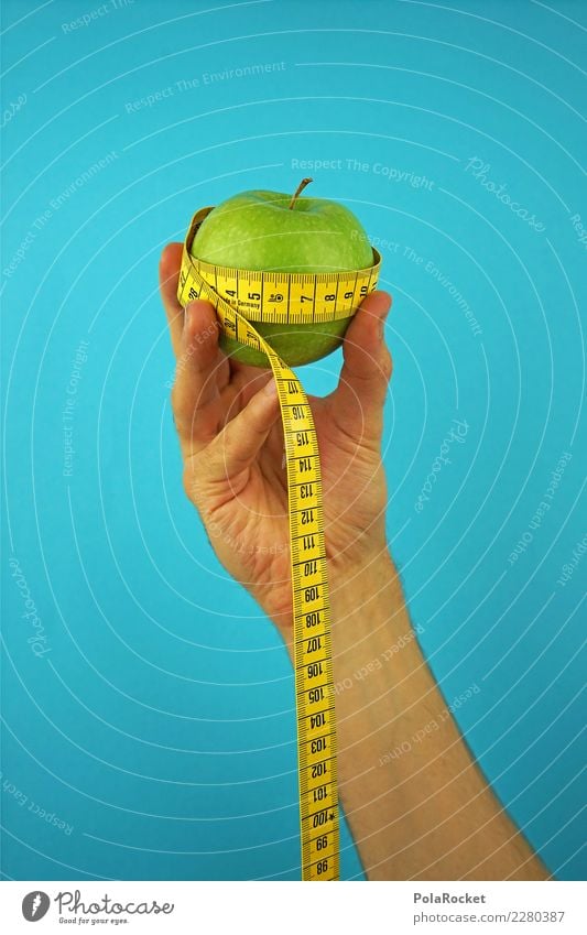 #AS# Fitness I Life Eating Apple Tape measure Hand Blue Green Healthy Eating Diet Organic produce Good intentions Measure Fingers Nutrition Movement Fruit
