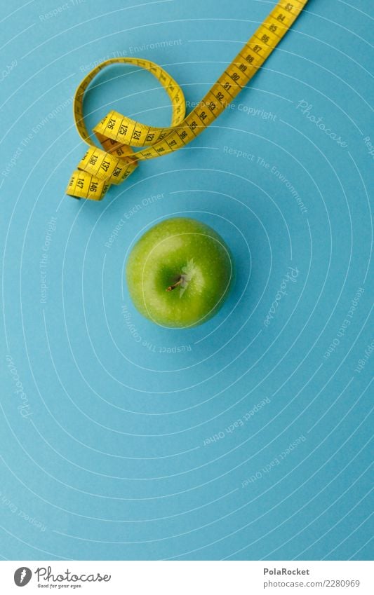 #AS# Fitness V Sports Training Diet Apple Tape measure Green Yellow Measure Vitamin Nutrition Eating Blue Good intentions Fat Thin Beautiful Fruit Weight