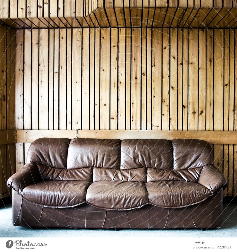 Sit! Lifestyle Living or residing Interior design Sofa Living room Leather Wood Line Brown Seating Colour photo Subdued colour Interior shot Deserted