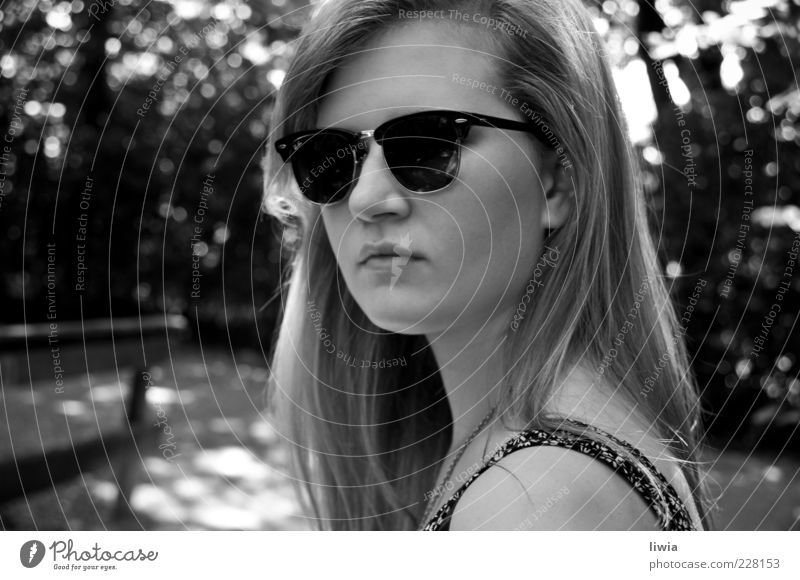At Home Youth (Young adults) Long-haired Reliability Ray Ban Face of a woman Looking into the camera 1 Young woman Black & white photo Exterior shot
