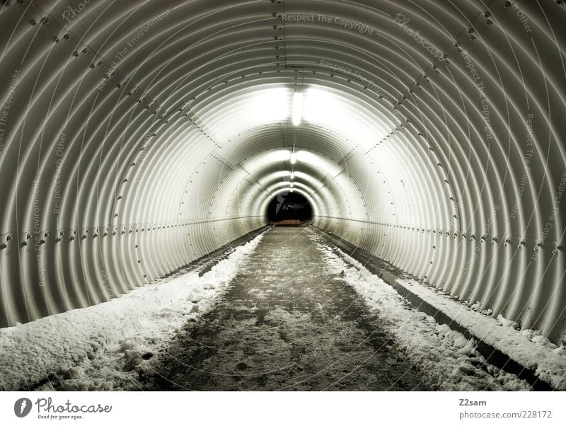 to the other side Winter Snow Tunnel Esthetic Dark Infinity Cold Modern Round Puristic Tracks Corridor Exterior shot Evening Night Contrast Deep depth of field