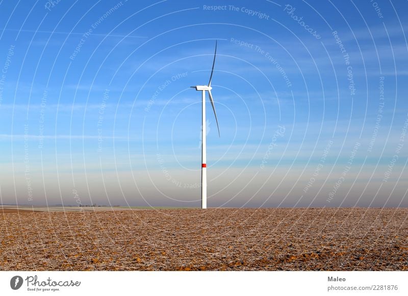Lonely wind power plant Loneliness Wind energy plant Field Pinwheel Windmill Blue Sky Generator Electric 1 Engines Technology Environment Might Energy