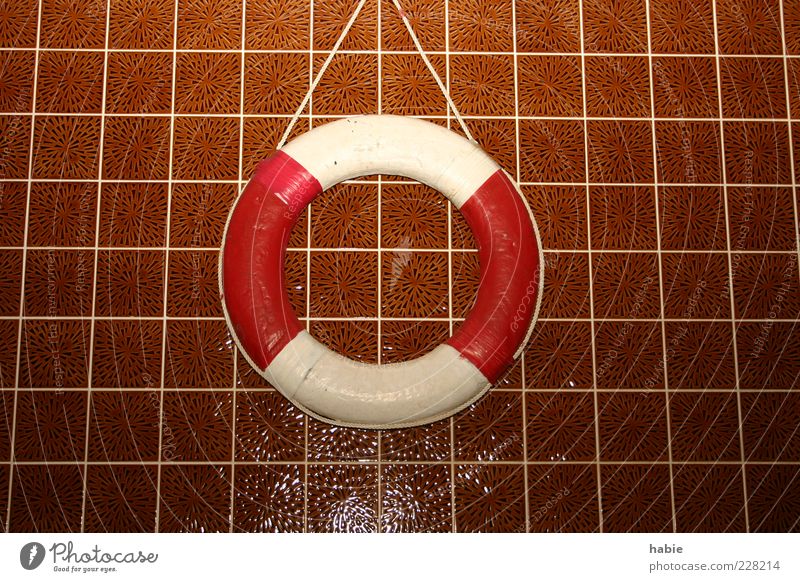 Sea rescue from the 70s Swimming pool Old Authentic Fluid Wet Brown Red White Energy Leisure and hobbies Joy Cold Power Colour photo Interior shot Pattern