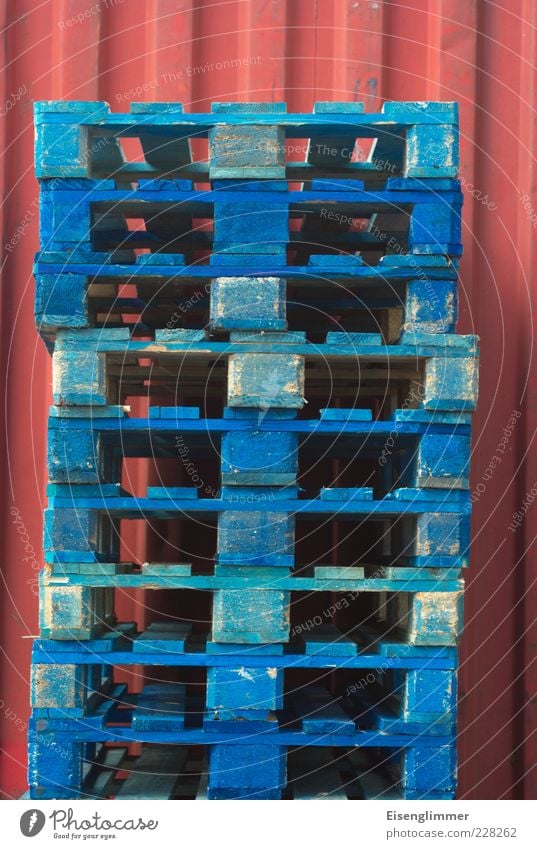 pallets Logistics Authentic Blue Red Trade Competition Boredom Precision Services Stagnating Environment Colour photo Exterior shot Detail Abstract Pattern