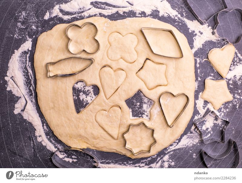 dough shape for baking cookies Food Dough Baked goods Table Kitchen Christmas & Advent New Year's Eve Heart Eating Fresh Above Black White star Top Home-made