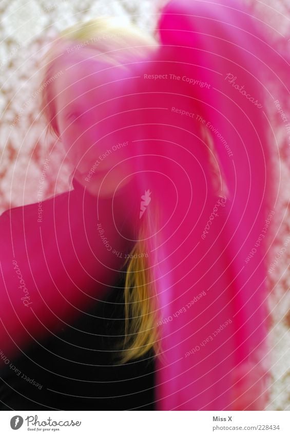 Pink Pink Human being Young woman Youth (Young adults) 1 18 - 30 years Adults Scarf Blonde Wind Throw Blow Rag Stripe Colour photo Multicoloured Interior shot