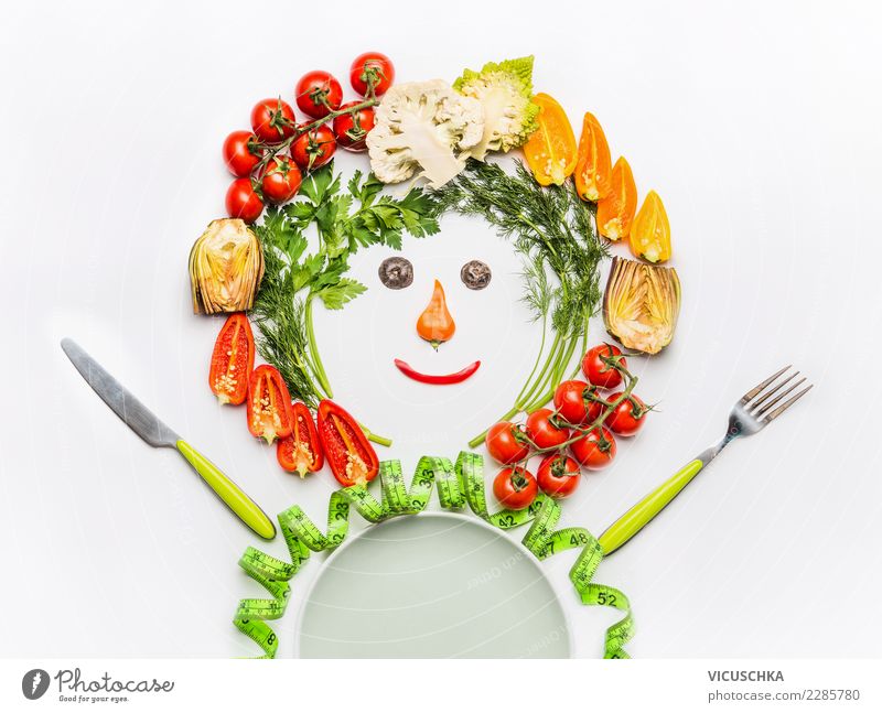 Male made with salad vegetables Food Vegetable Nutrition Lunch Organic produce Vegetarian diet Diet Plate Cutlery Style Design Joy Healthy Healthy Eating