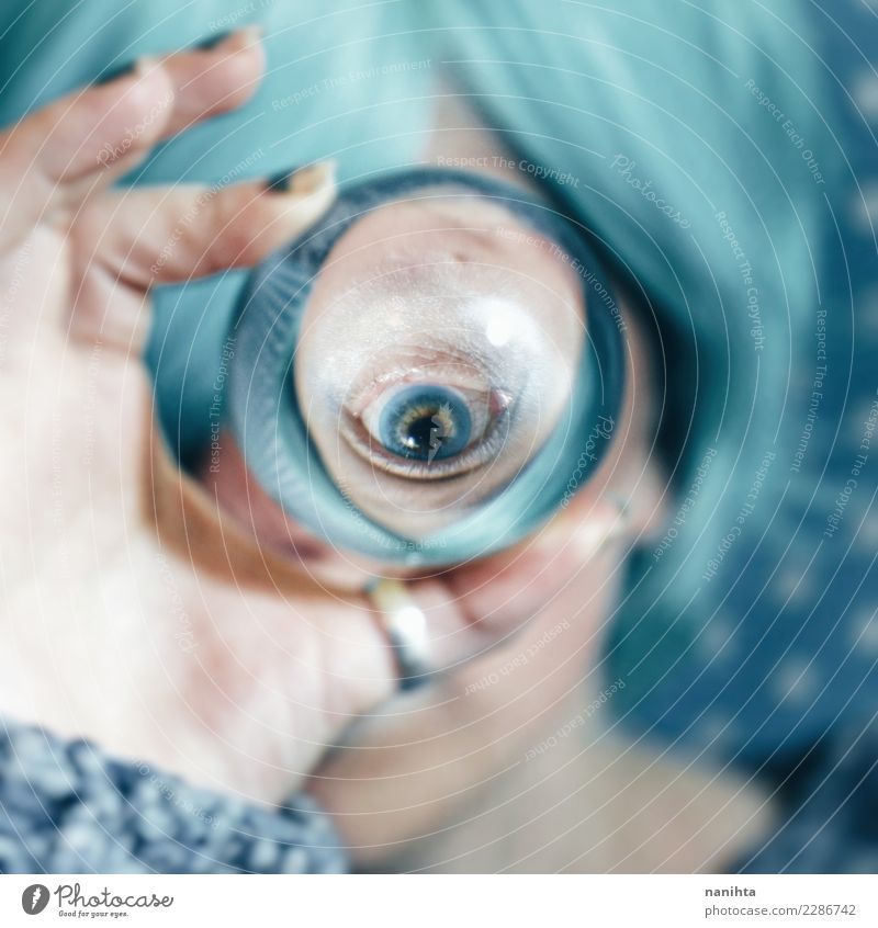 Blue eye viewed through a crystal ball Human being Feminine Young woman Youth (Young adults) 1 18 - 30 years Adults Art Artist Culture Crystal ball Distorted
