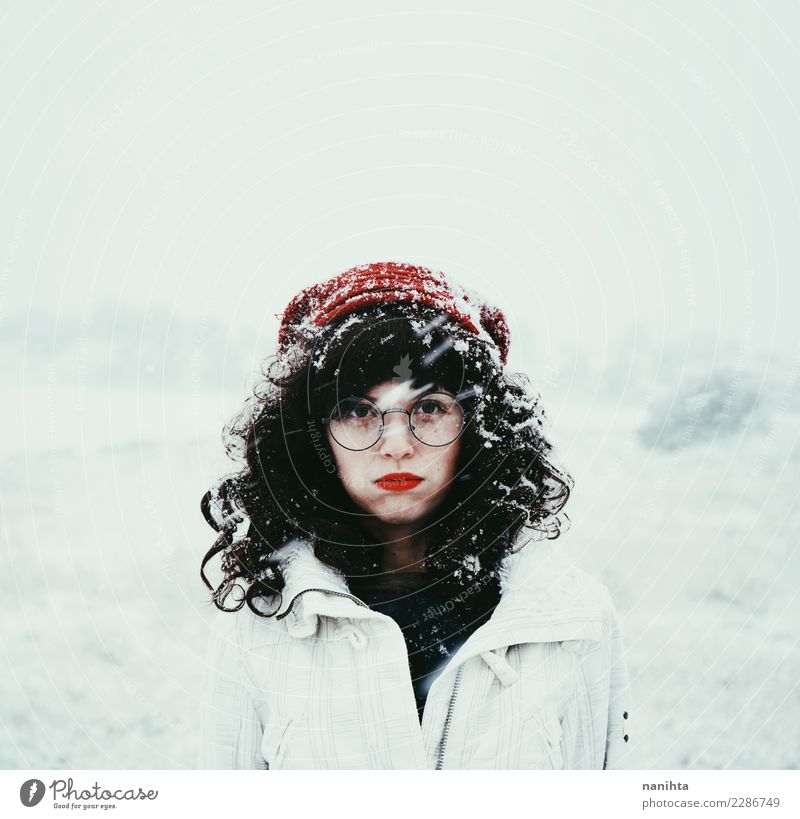 Young brunette woman in a snowy day Lifestyle Beautiful Winter Snow Winter vacation Human being Feminine Young woman Youth (Young adults) 1 18 - 30 years Adults