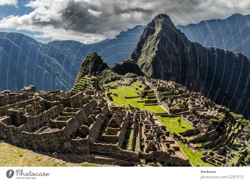 Panoramic view from the top to old Inca ruins and Wayna Picchu Vacation & Travel Tourism Trip Adventure Sightseeing Expedition Summer Mountain Culture Nature