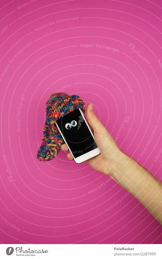 #AS#crazy tech Art Esthetic Pink Cellphone Mobility Mobile Mobile communications Cap Stockings Hand Arm Eyes Crazy Cute Screen Colour photo Multicoloured