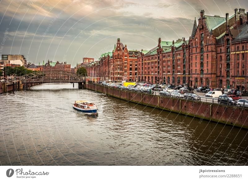 Hamburg Speicherstadt Europe Germany Elbe Town Harbour Water Channel Industry Clouds Sky Gorgeous Beautiful Old warehouse district Jetty Watercraft