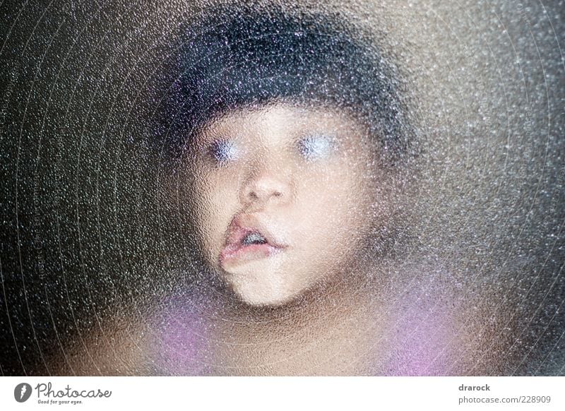 O.o Child Girl Infancy Face 1 Human being 3 - 8 years Window decoration Glass Looking Dark Creepy Funny Crazy Surprise Fear Horror Bizarre Colour photo